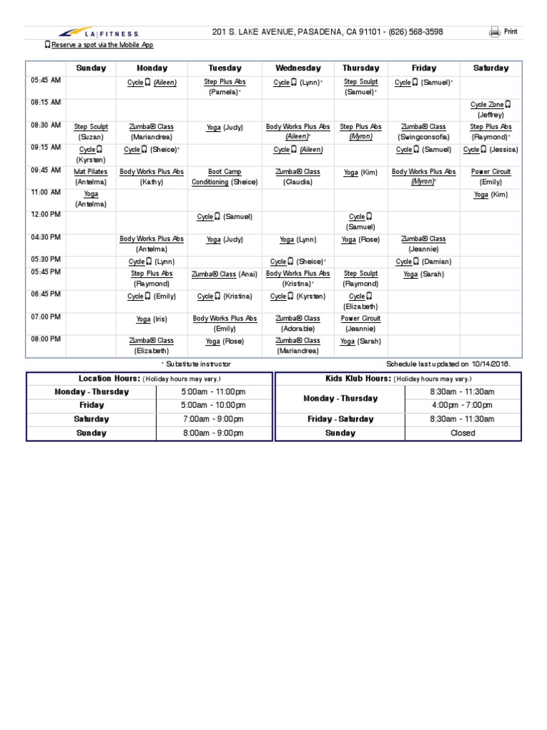 la fitness new brighton class schedule