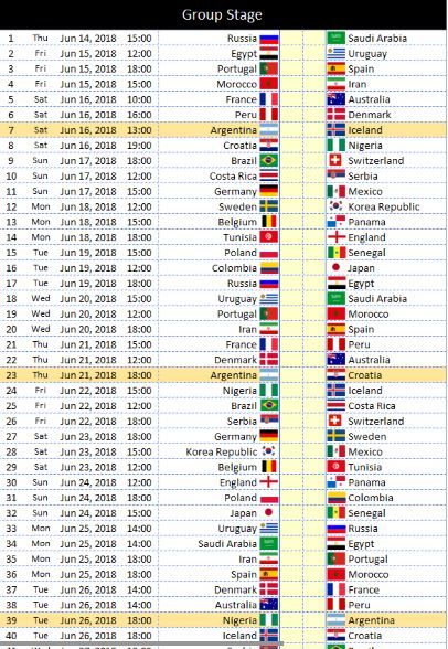 time table of fifa world cup