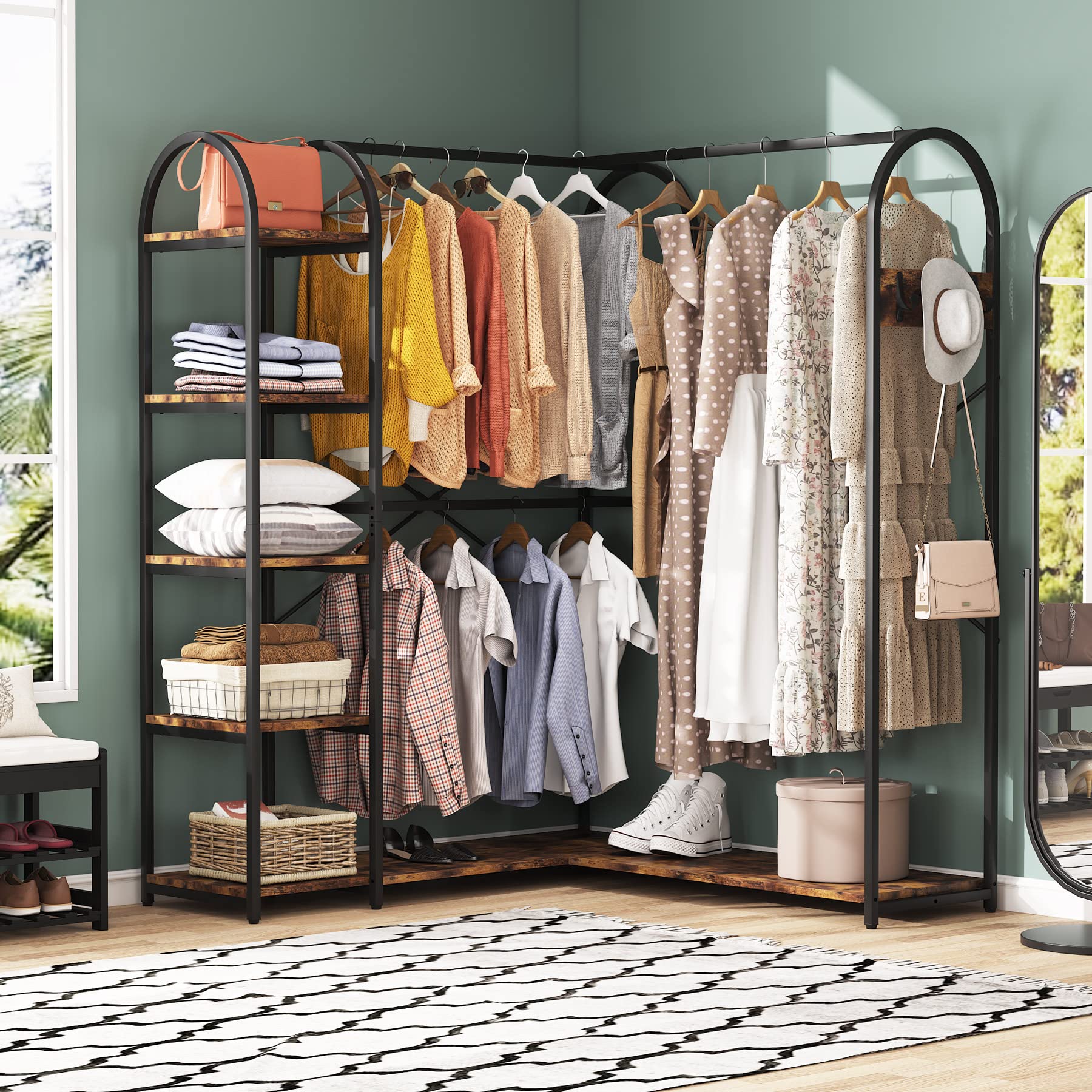 clothing rack with shelves