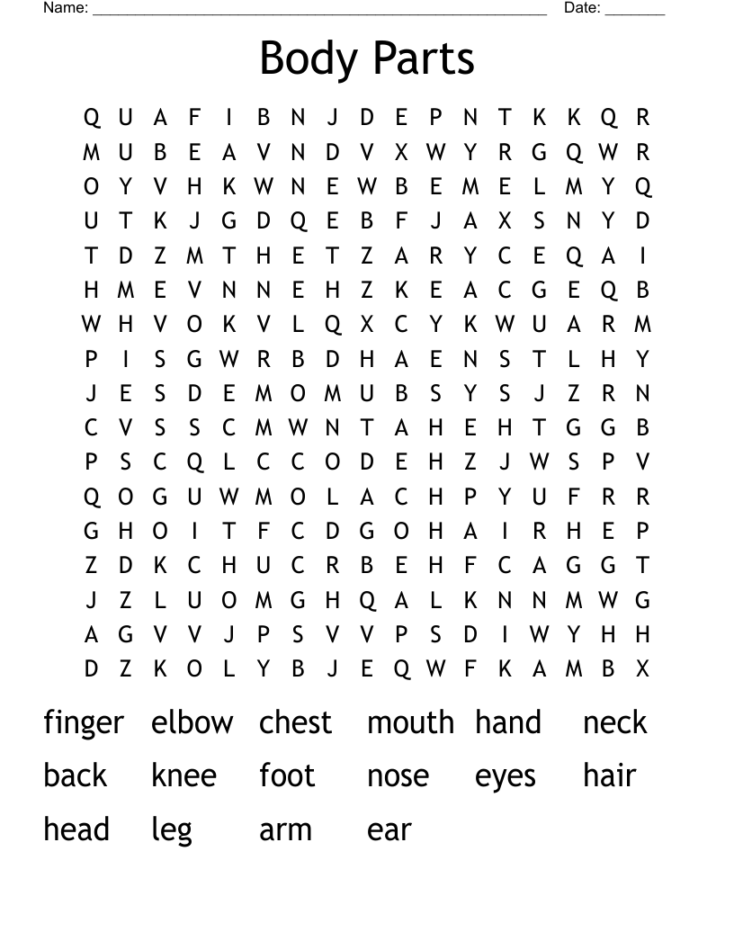 body parts word search