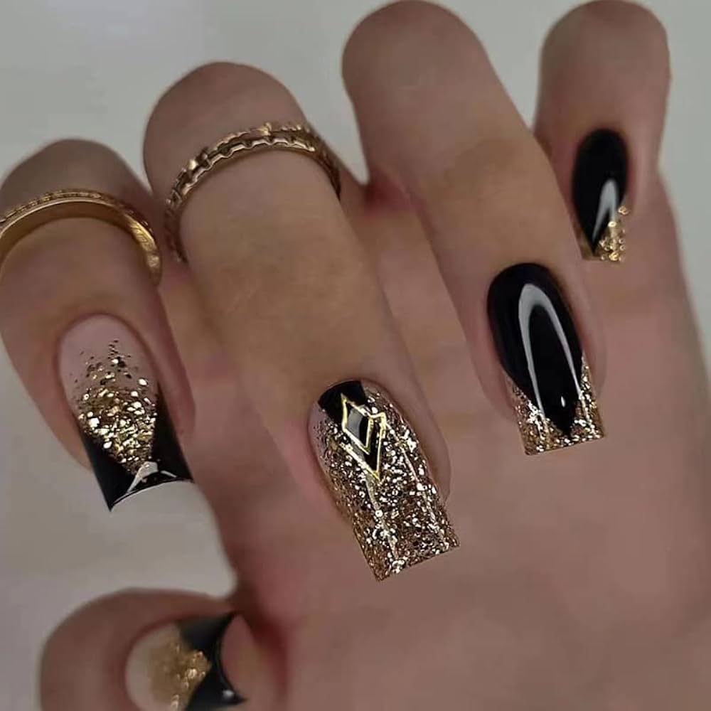 black with gold nails