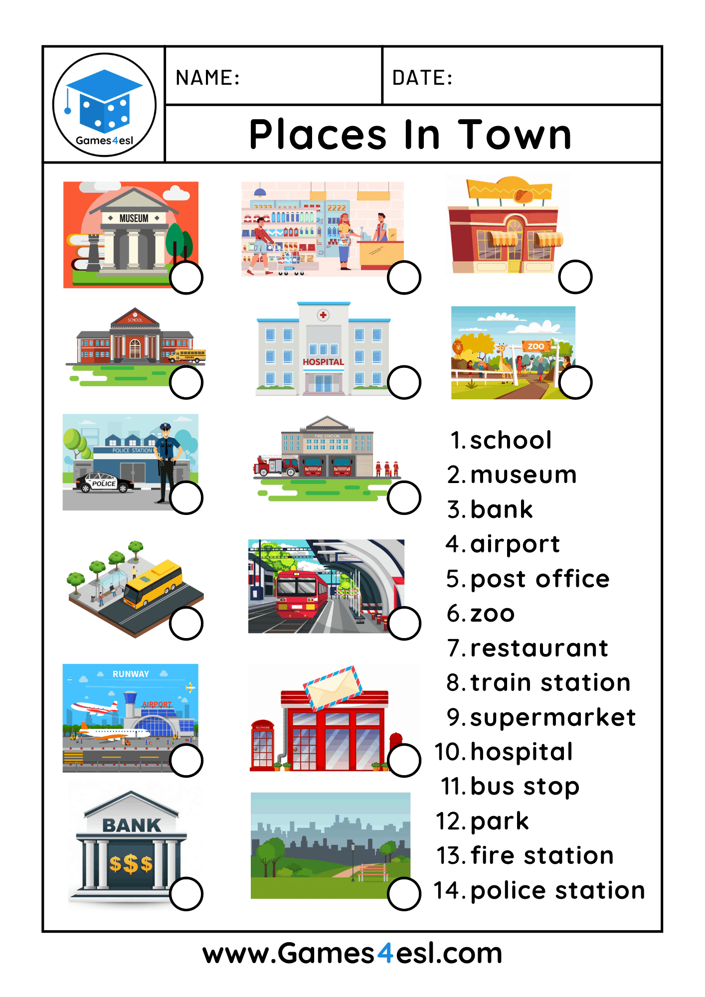 place in town worksheet