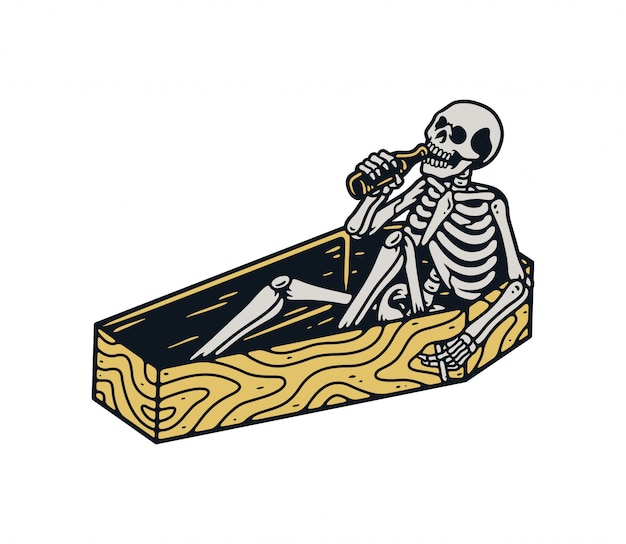 skeleton in coffin drawing