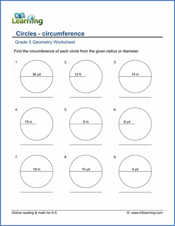 worksheet for circumference of a circle