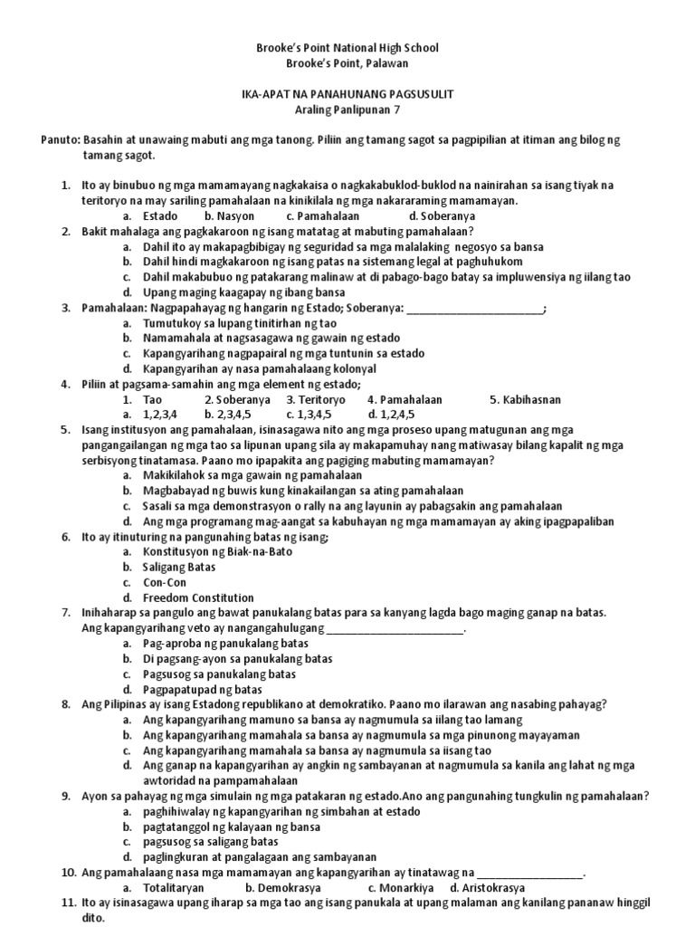 araling panlipunan multiple choice questions