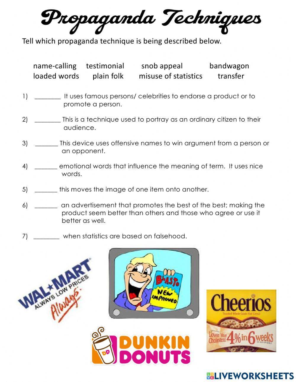 propaganda techniques worksheet