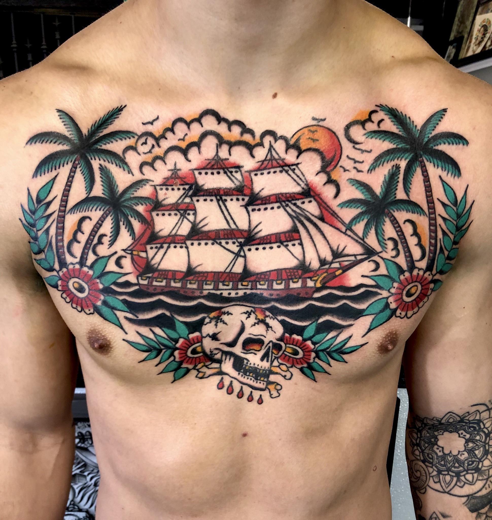 american traditional chest piece