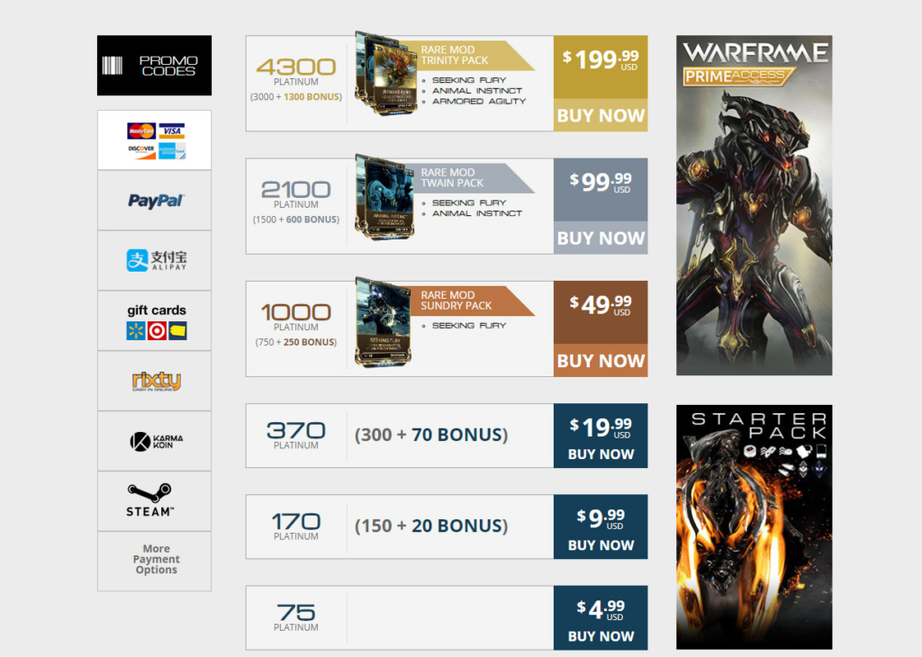 warframe platinum price