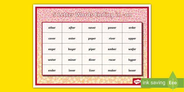 5 letter word ending in an