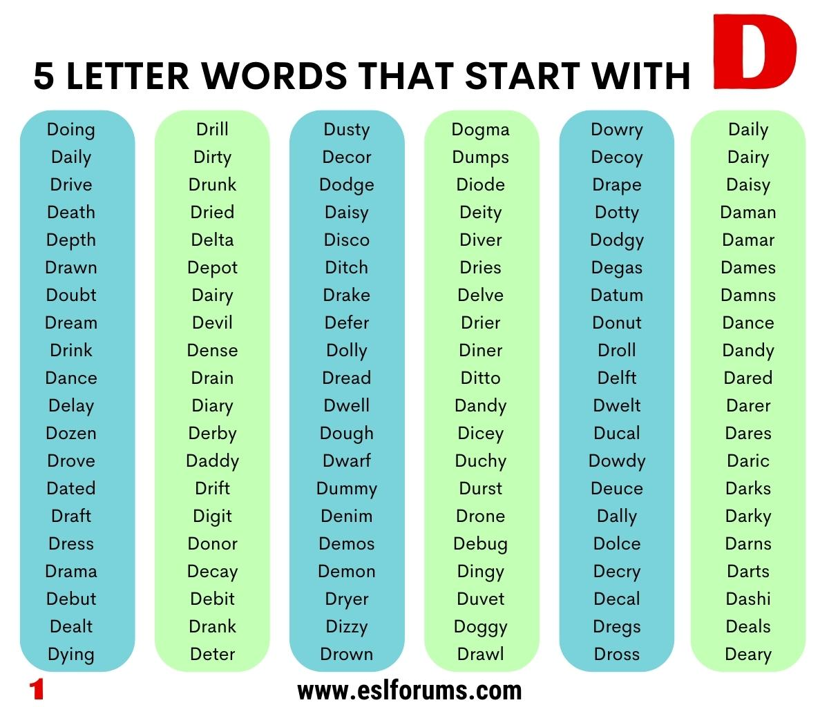 5 letter words starting with d