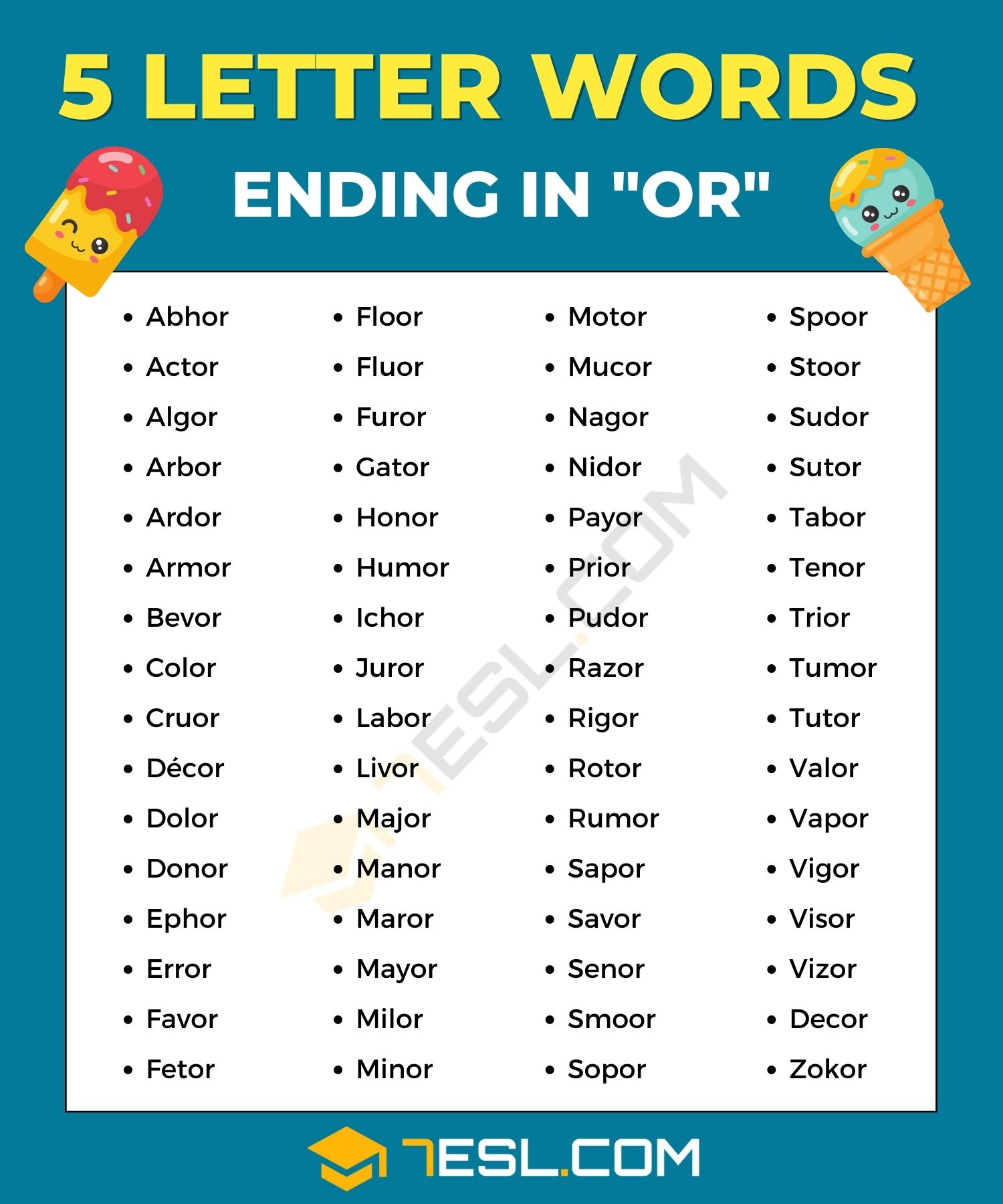 5 letter words that end with or