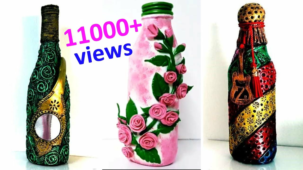 glass bottle decoration with clay