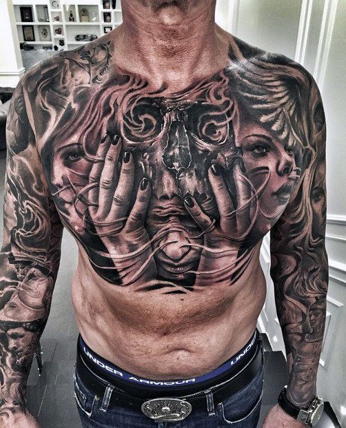 skull chest tattoo