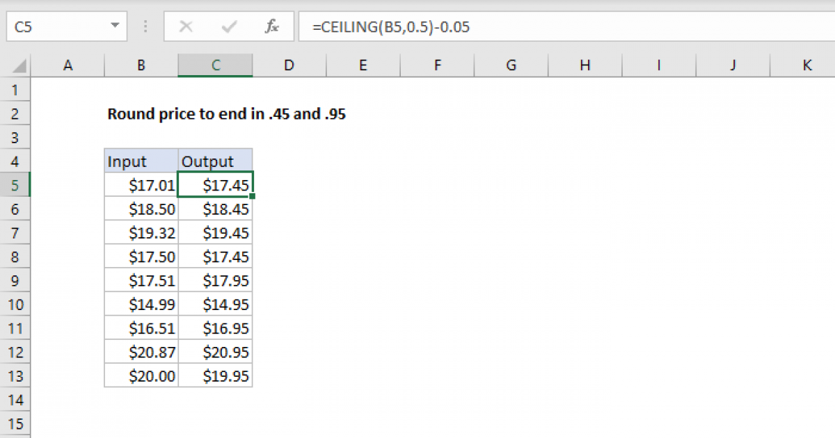 excel round to nearest 50 cents