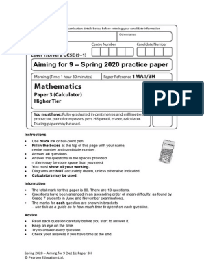 aiming for 9 spring 2020 practice paper