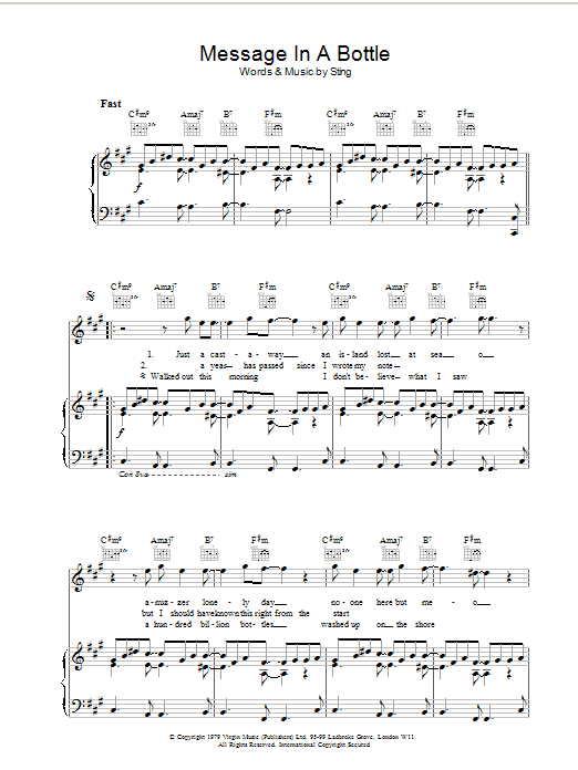 sting message in a bottle chords