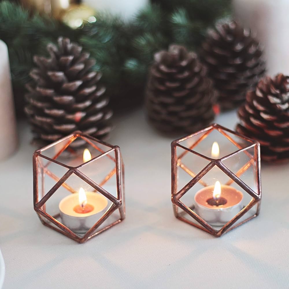 stained glass christmas candle holders