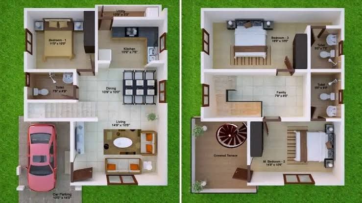 2 bhk duplex house plan 3d