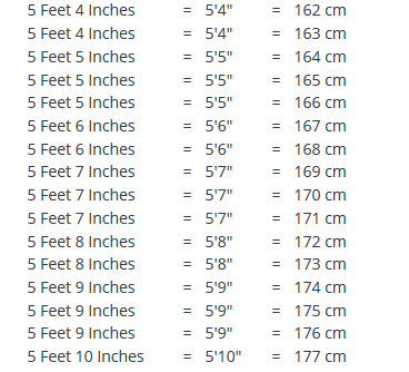 174cm in ft