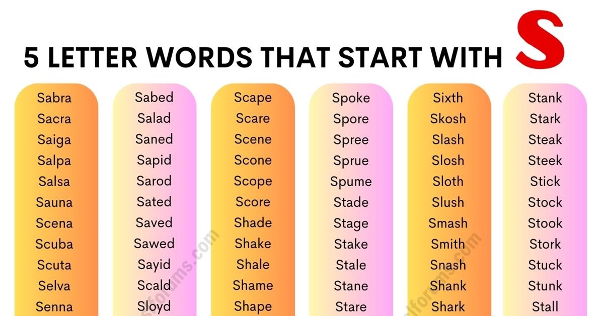 5 letter words with s and k