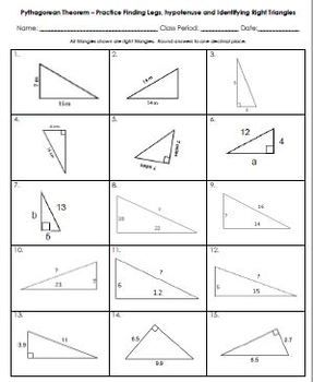 find the hypotenuse of a right triangle worksheet