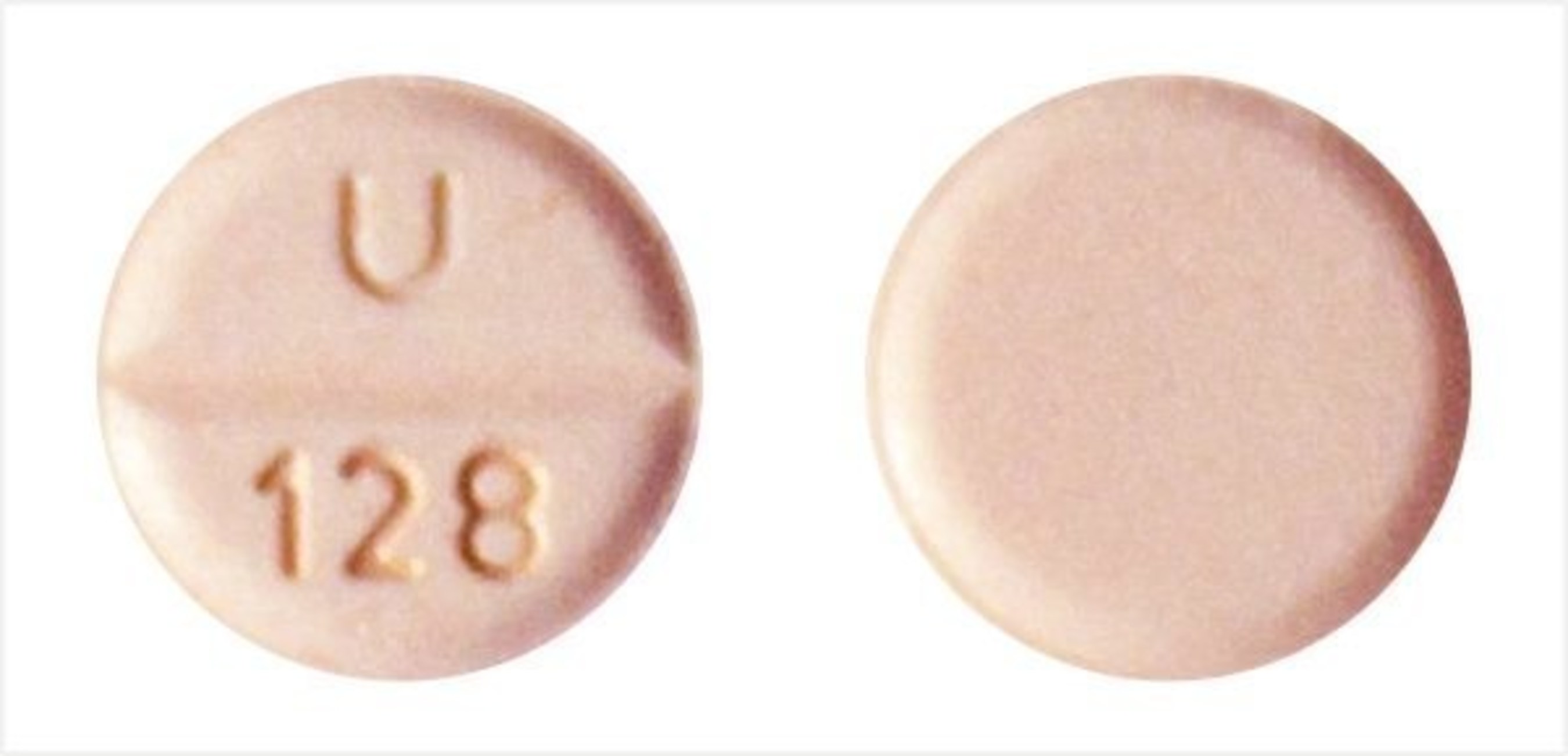 u 128 peach round pill