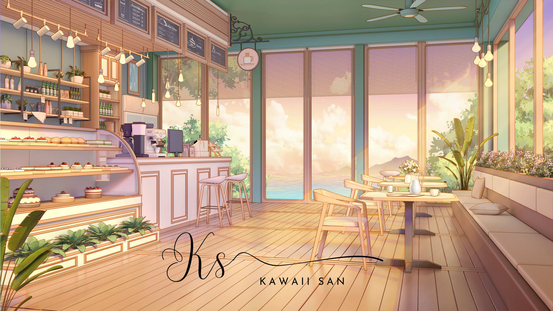 anime cafe background