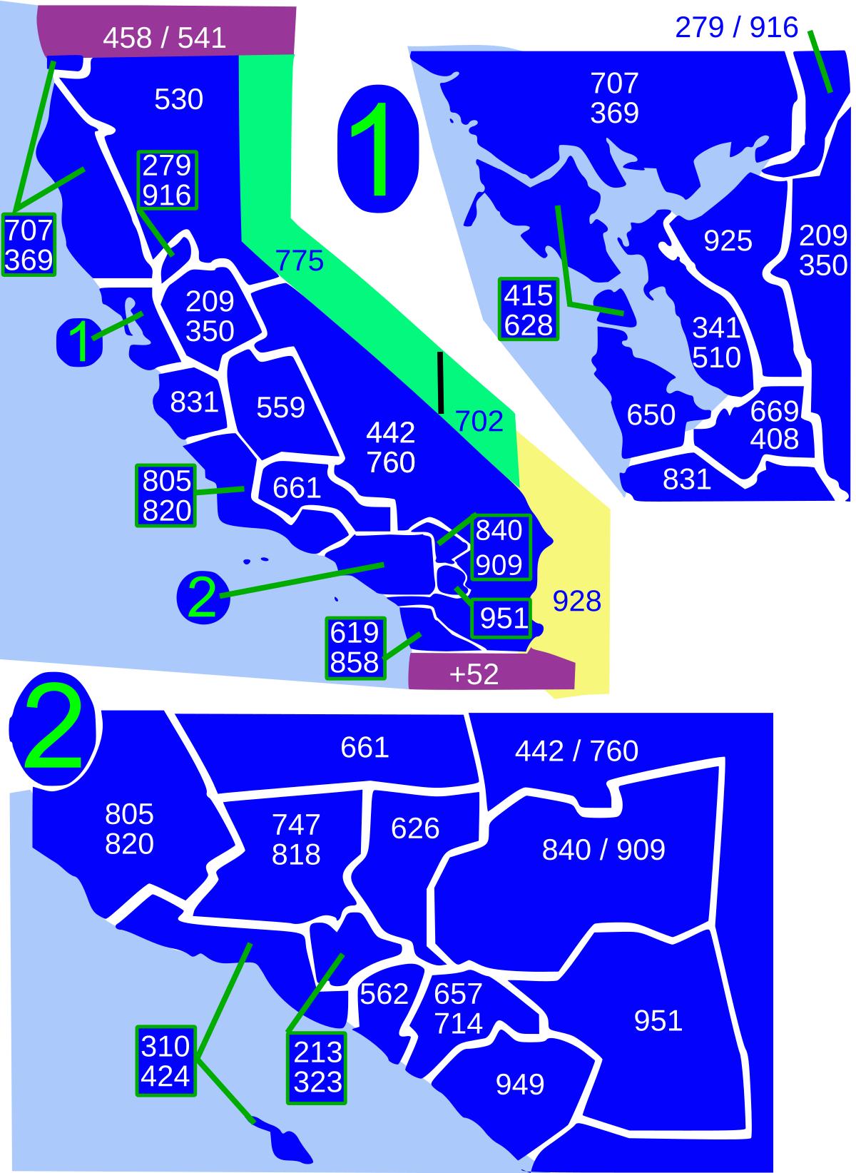 los angeles california area code