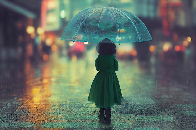 a girl with umbrella in rain