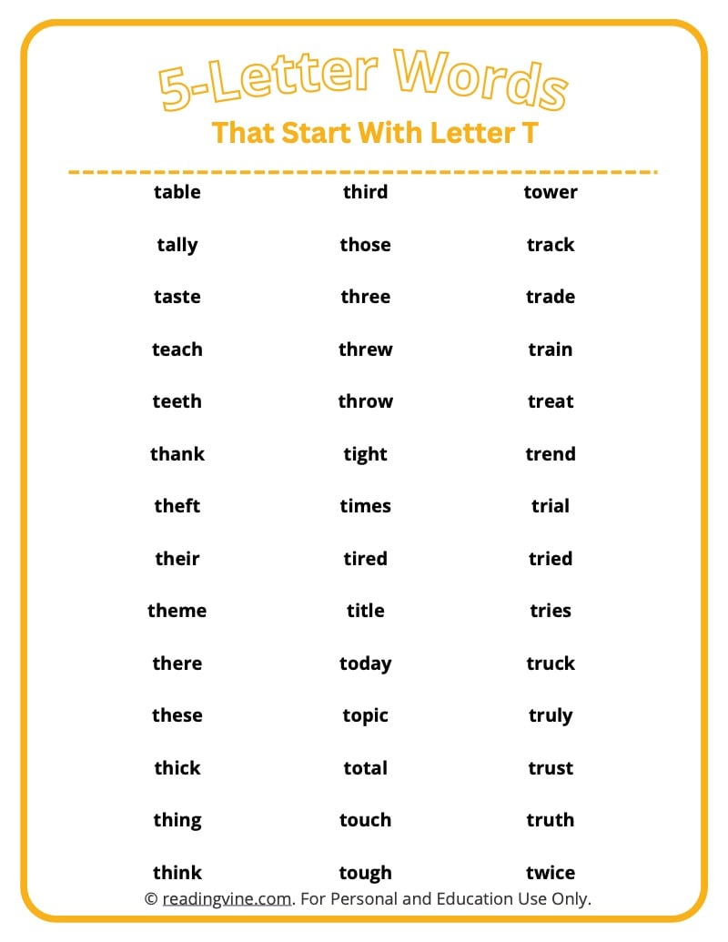 t letter words