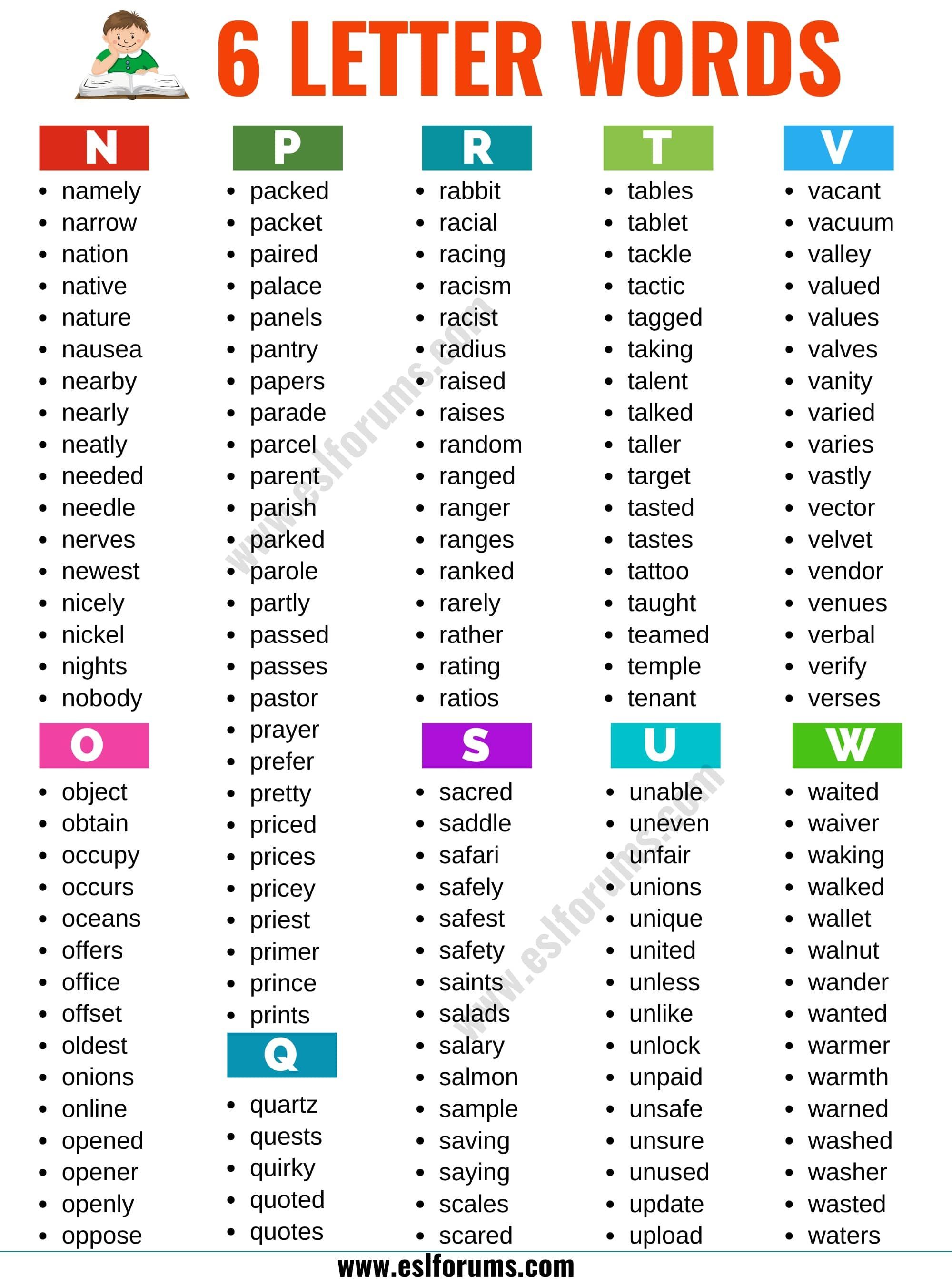 6 letter words using these letters