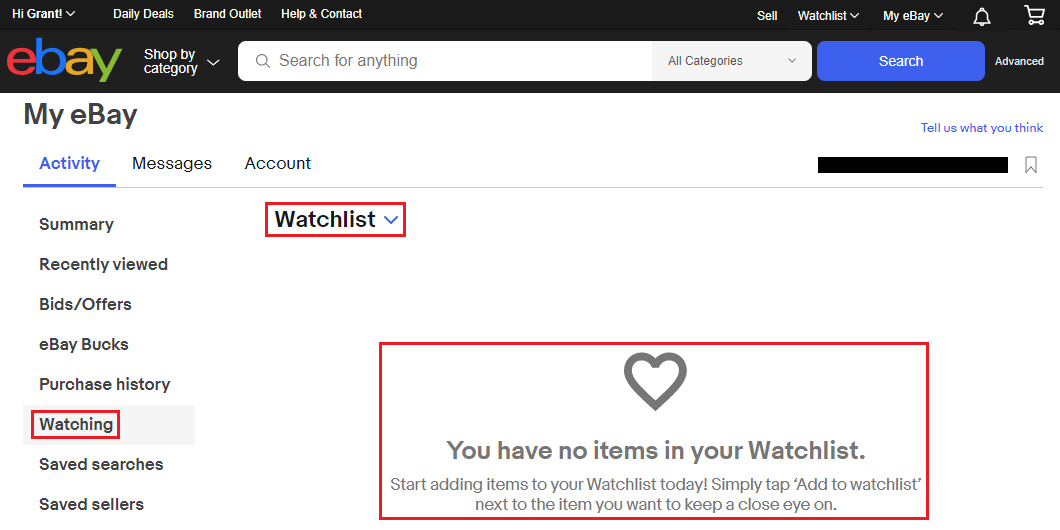 watch list ebay