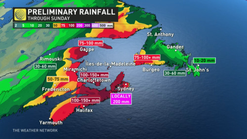 warnings issued for damaging winds as storm hits atlantic canada.