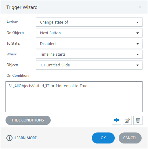 how to remove next button in articulate storyline