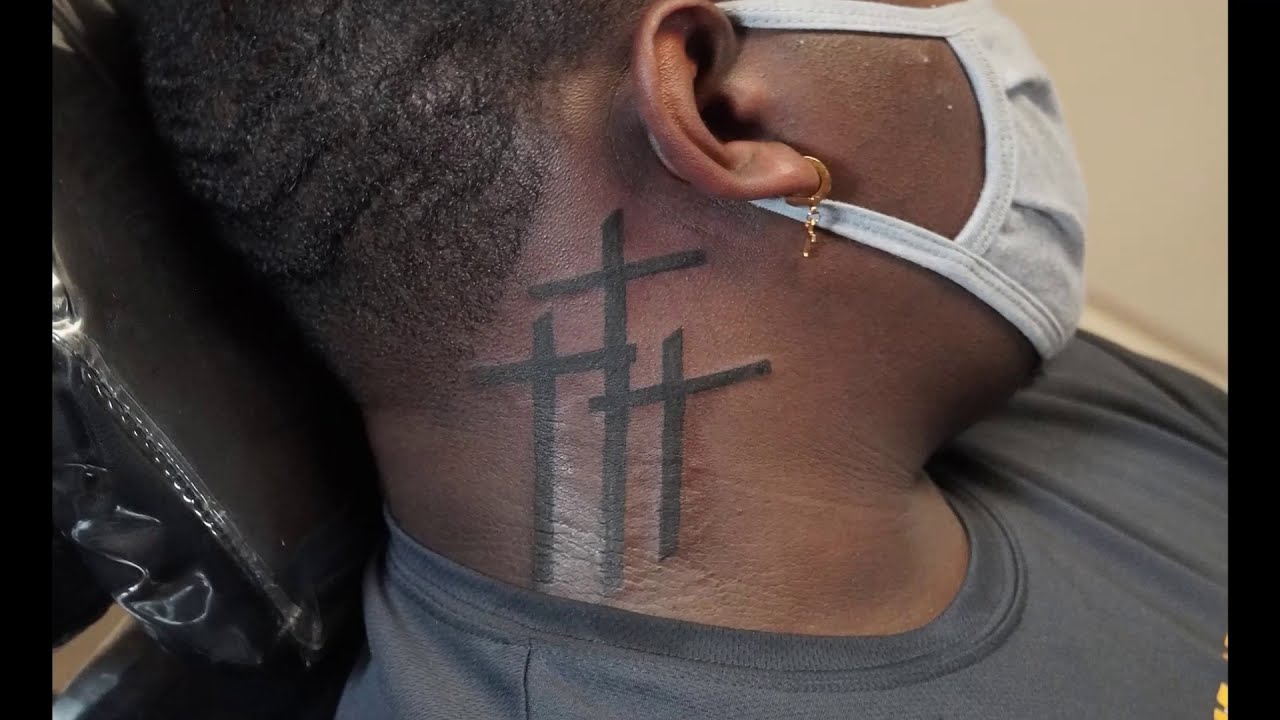 3 cross tattoo on neck