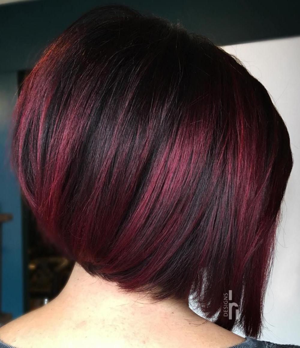 short burgundy hair with highlights