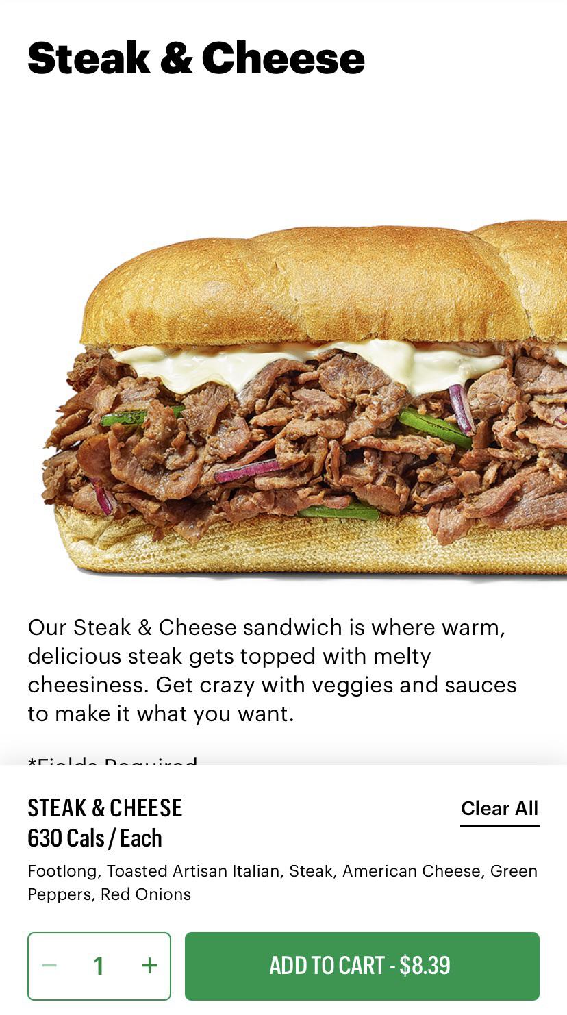 subway steak and cheese nutrition