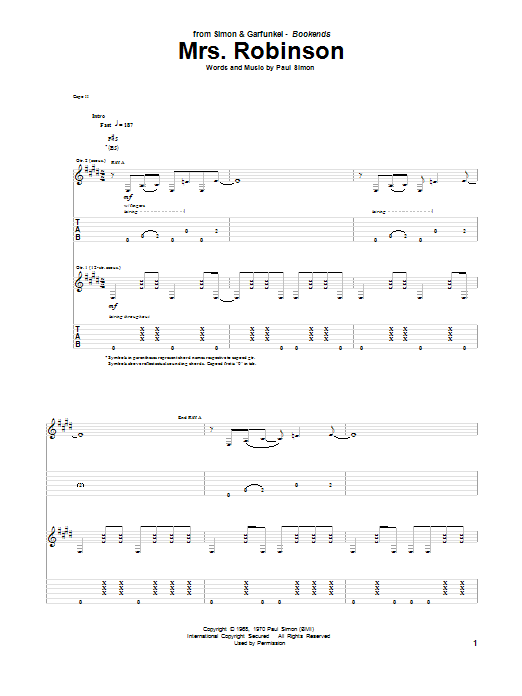 mrs robinson guitar tab