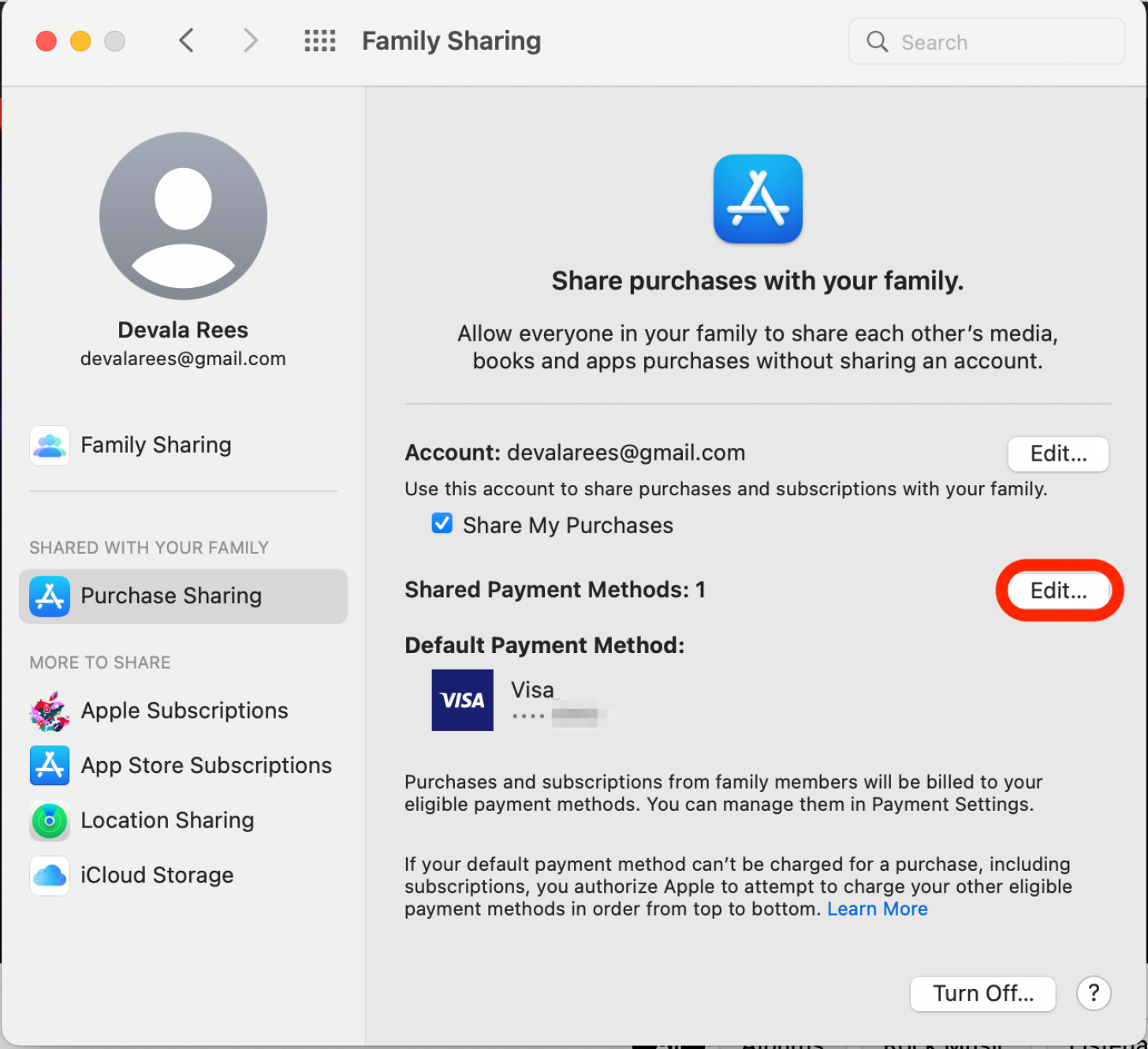 how to remove card from family sharing