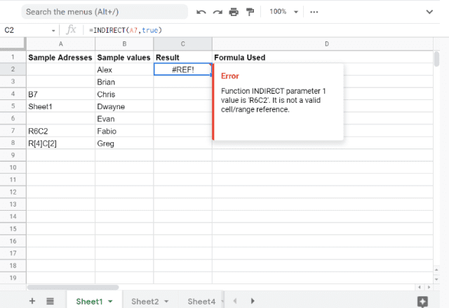 how to use indirect function in google sheets