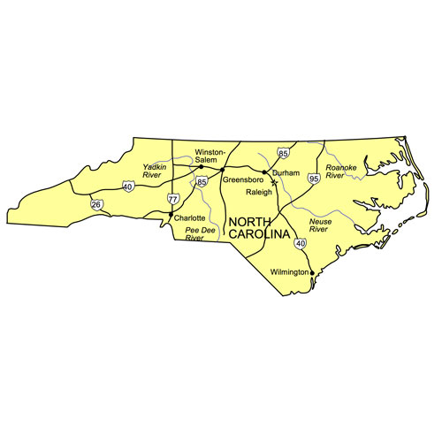 map of north carolina with major cities