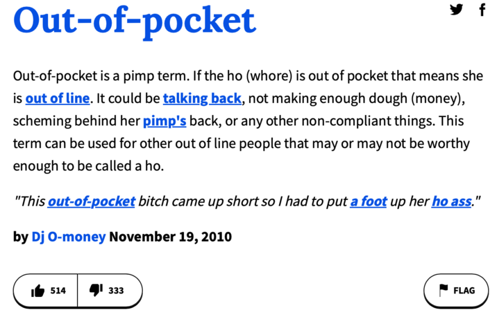 out of pocket urban dictionary