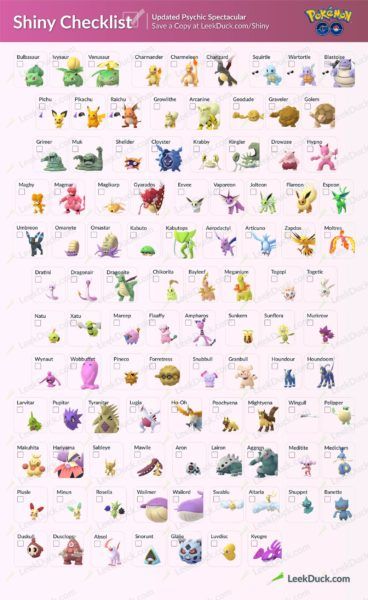 pokemon go shiny pokemon list