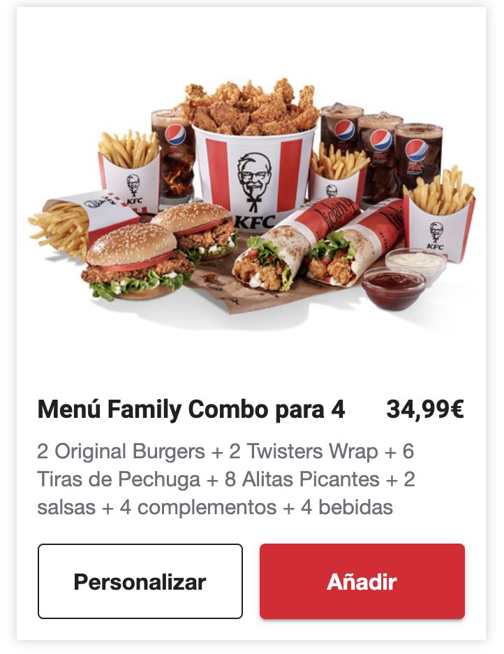 menu family combo para 4 kfc precio