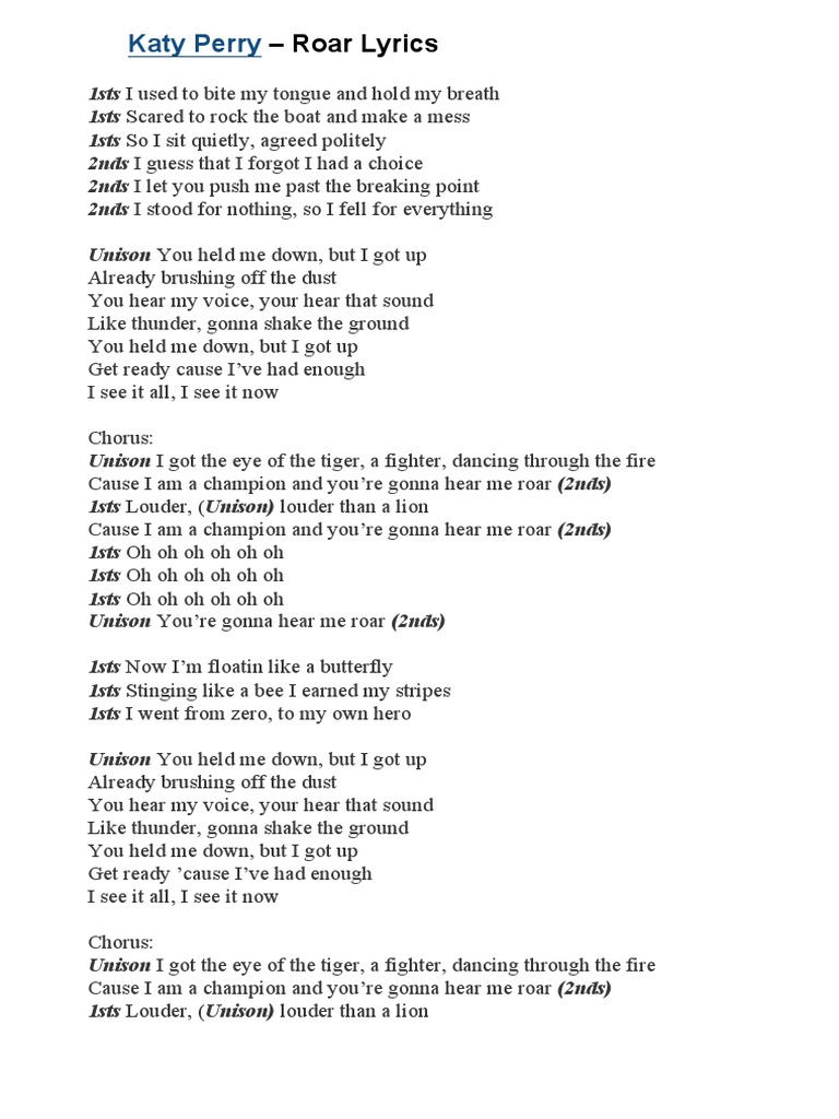 lyrics to roar katy perry