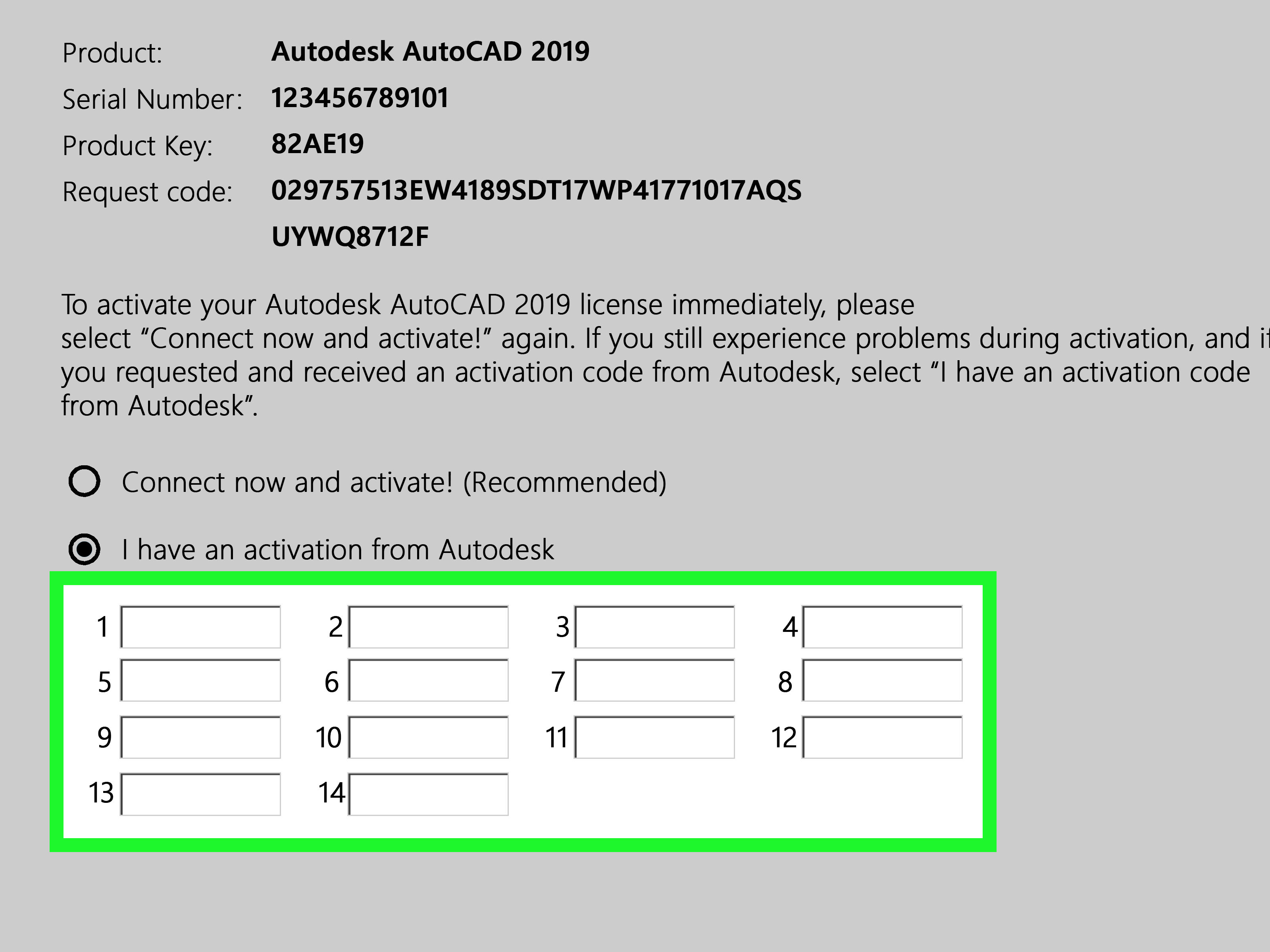 request code autocad 2019