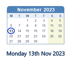 grahan 13 november 2023 time