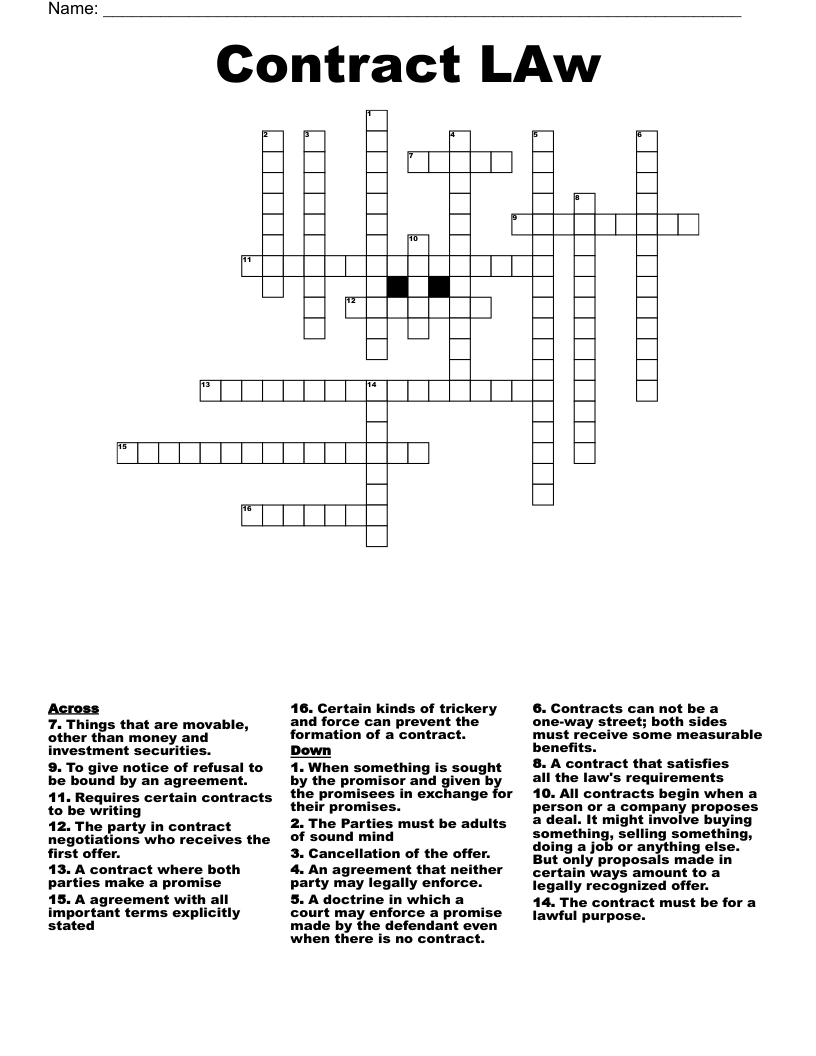 termination of a contract period crossword