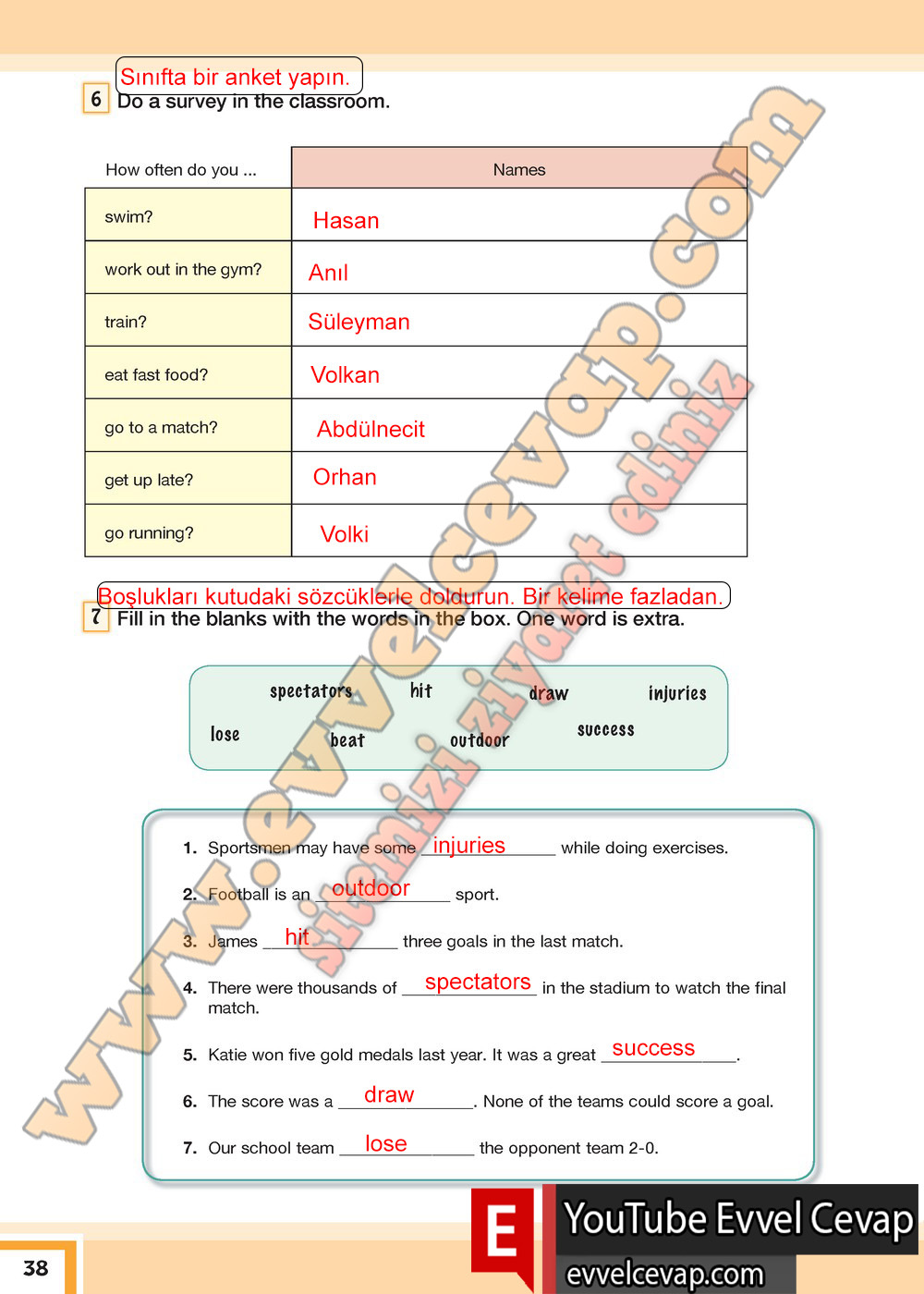 7 sınıf ingilizce sayfa 38 cevapları