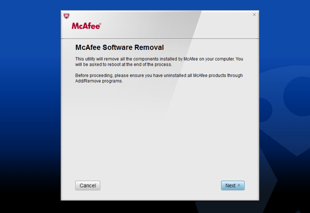 mcafee software removal tool